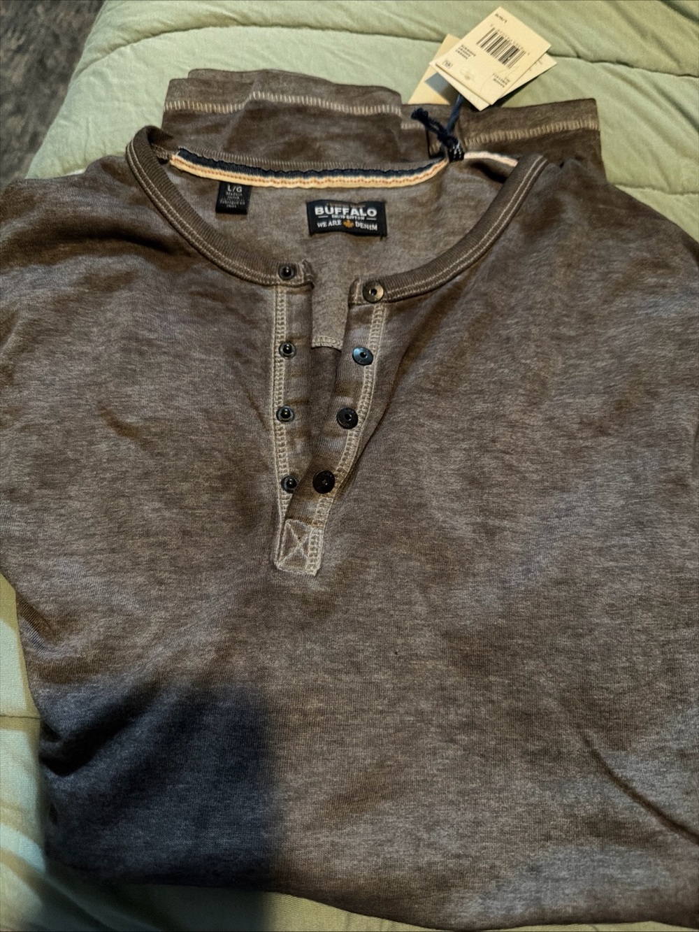 Buffalo David Bitton Men's Charcoal Gray Henley short Sleeve